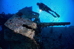 Stern Gun on the Thistlegorm, Red Sea, Egypt. by Jim Garland 